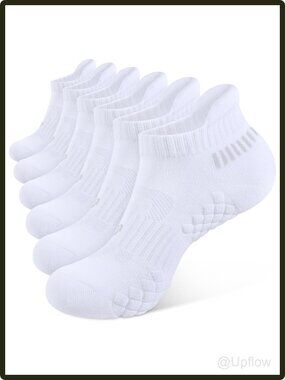 Men's Cushioned Ankle Running Socks 6 Pack Low Cut Athletic Arch Support White